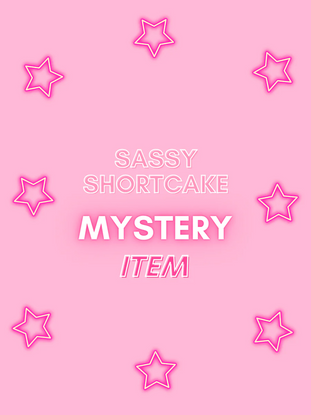 Sassy Shortcake Mystery Item graphic with pink background and neon stars
