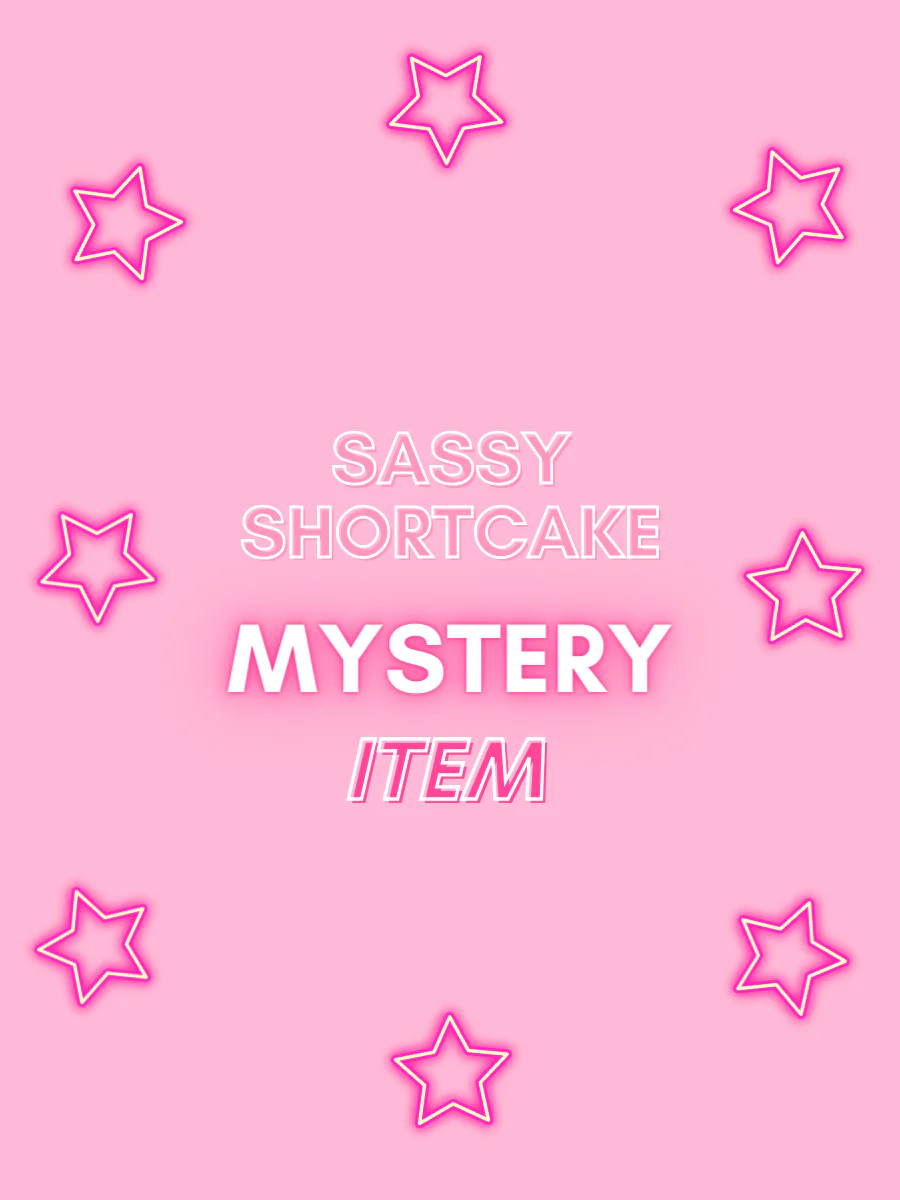Sassy Shortcake Mystery Item graphic with pink background and neon stars
