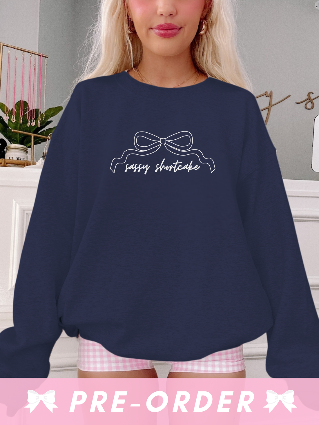 navy bow crewneck