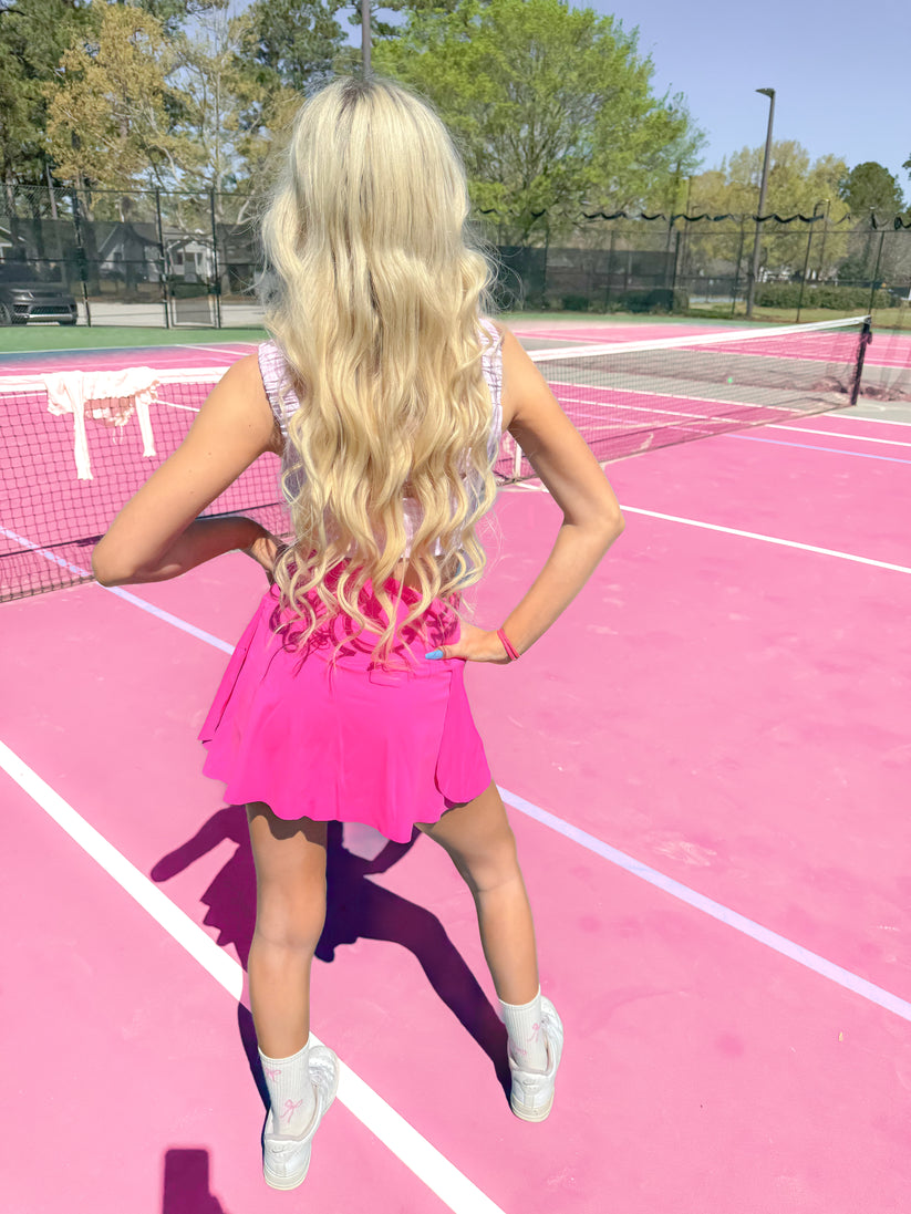 Young Eyes Peach Pink Blue Mini Tennis Skirt