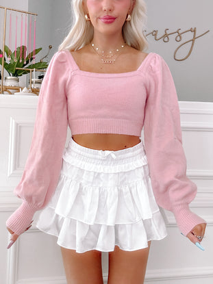 Pink Nina cropped sweater with balloon sleeves
