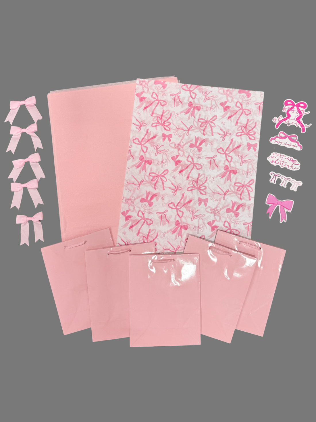 Pink paper bags with a pattern of pink bows from Sassy Shortcake