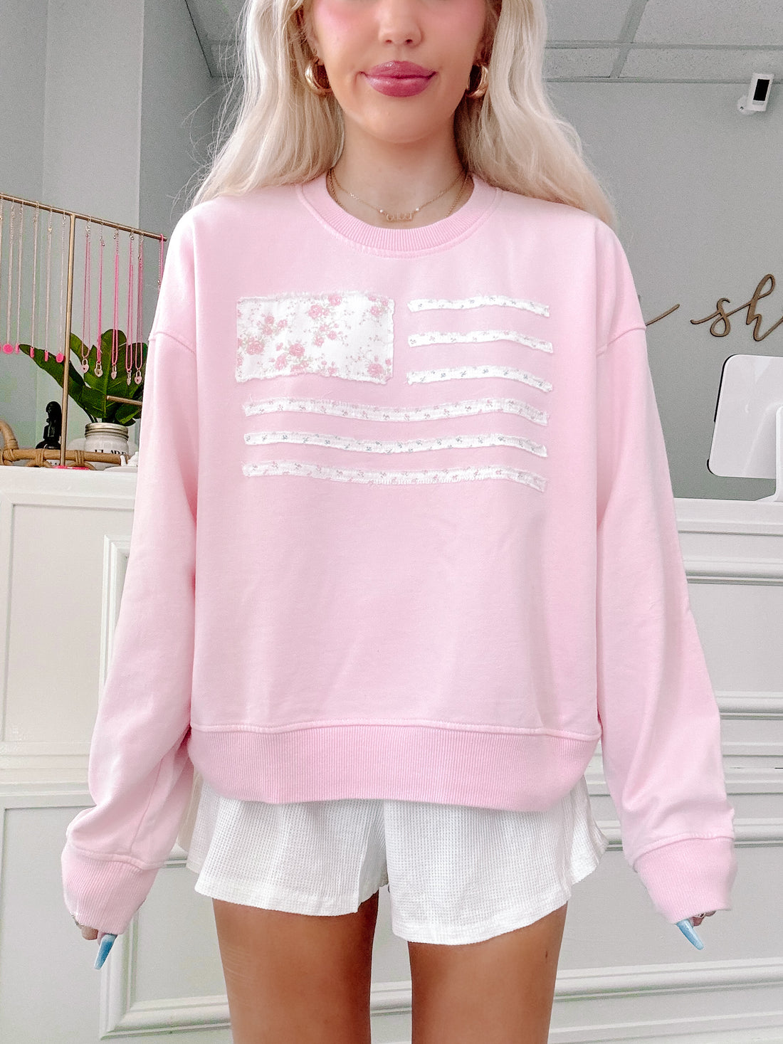 Patriotic Patchwork crewneck American flag patchwork detail