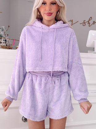 Lavender Peri Plush lounge set: ultra-soft hoodie & shorts
