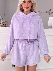 Lavender Peri Plush lounge set: ultra-soft hoodie & shorts
