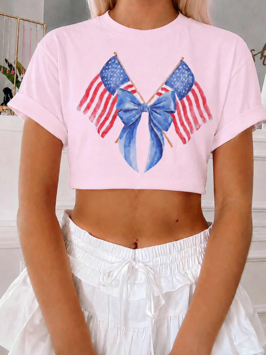 Preppy Patriotic Americana Flag Bow Tee from Sassy Shortcake - Liberty Bow tshirt