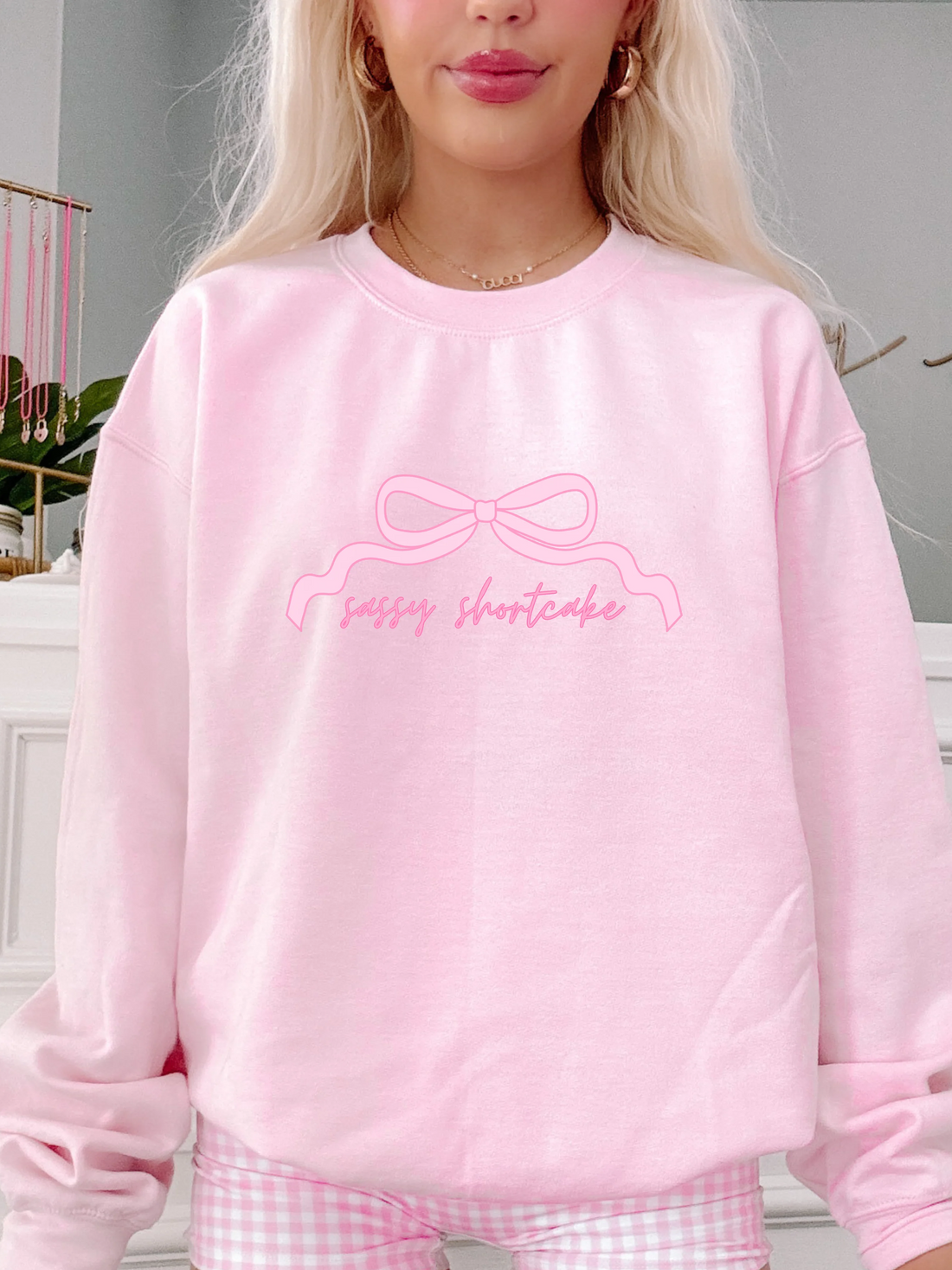 Sassy Bow Crewneck pink sweatshirt with bow logo – Sassy Shortcake merchandise