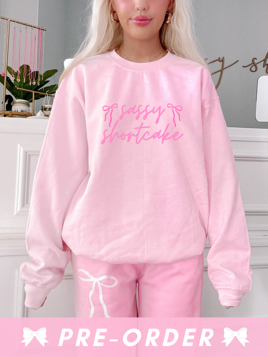 sassy script pink crewneck