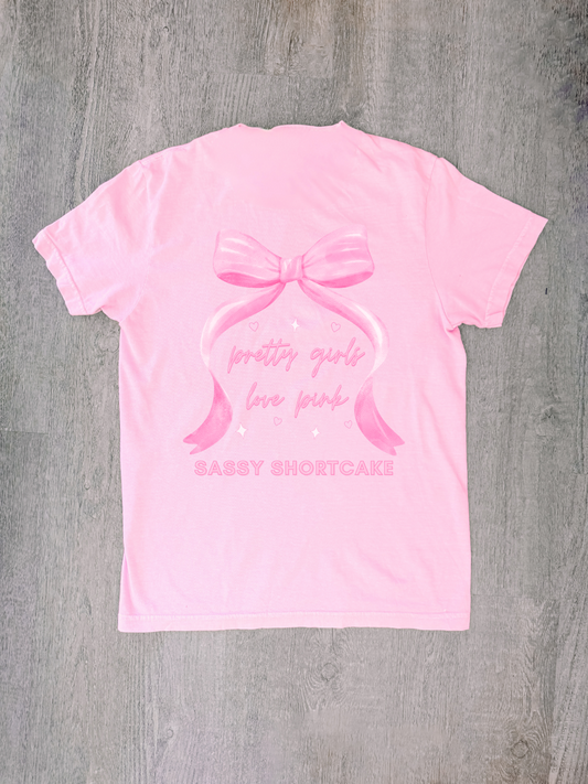 pretty girls love pink sassy shortcake merch tee