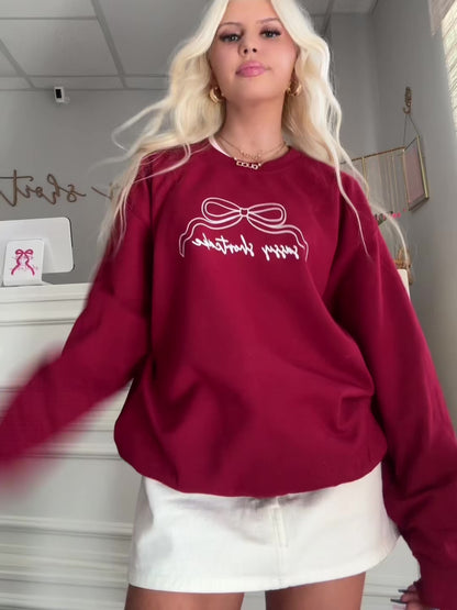 Sassy Bow Burgundy Crewneck