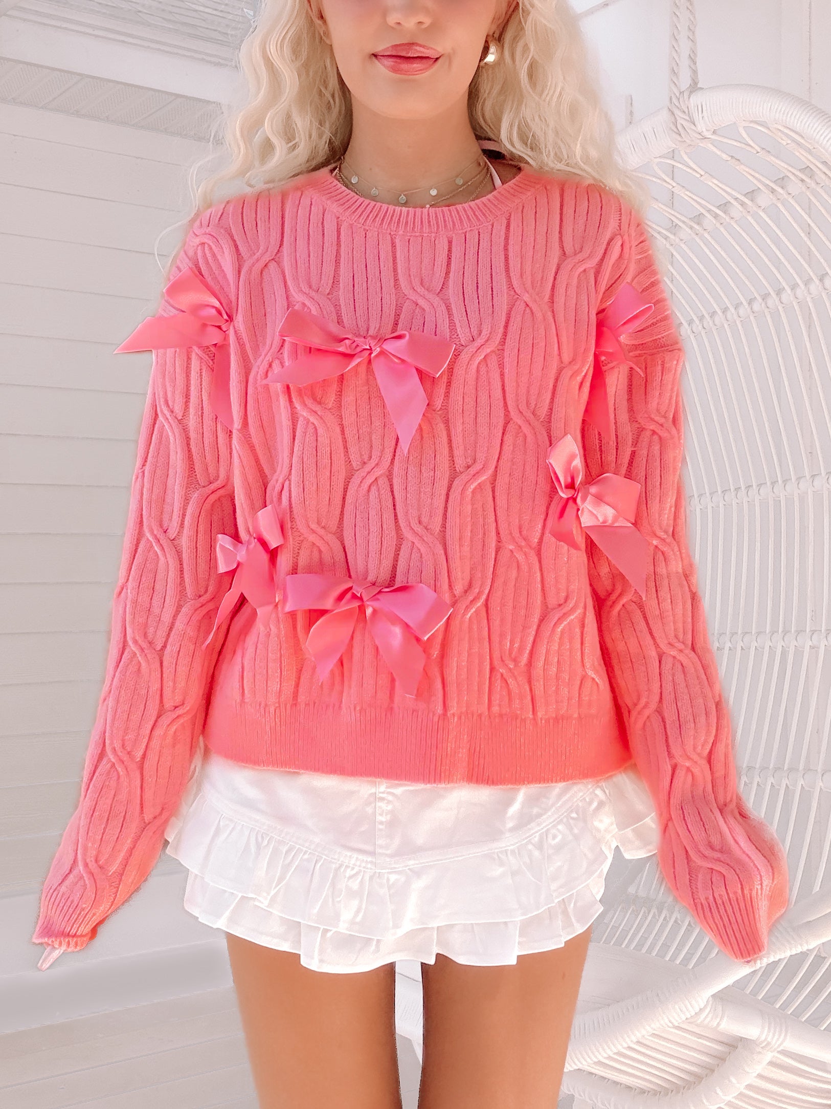 Put a Bow On It Coral Punch Pink Sweater | Sassy Shortcake | sassyshortcake.com