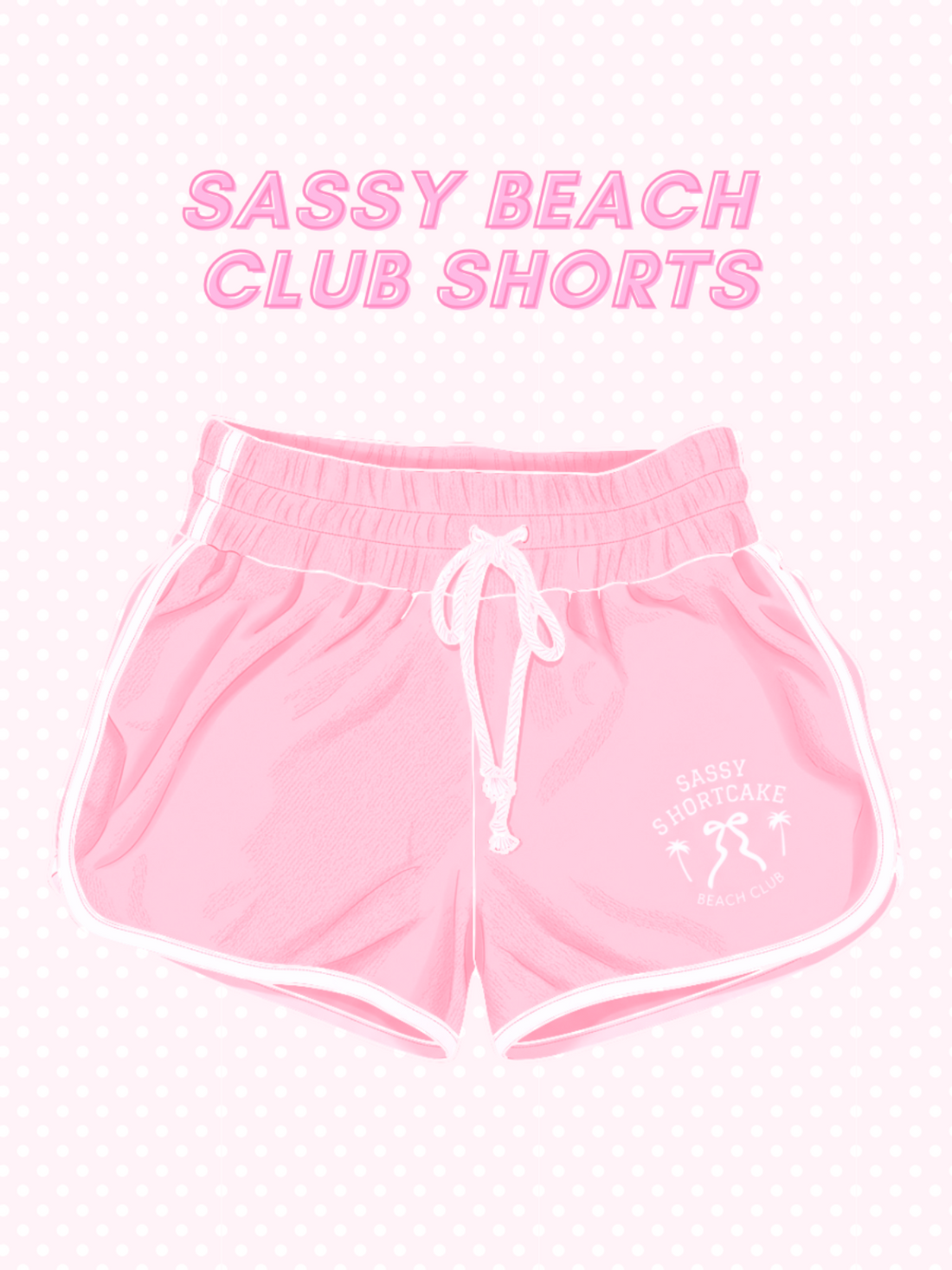 A flat lay view of the bright pink terry cloth Sassy Beach Club Shorts from Sassy Shortcake, showcasing the soft fabric texture and casual, preppy design