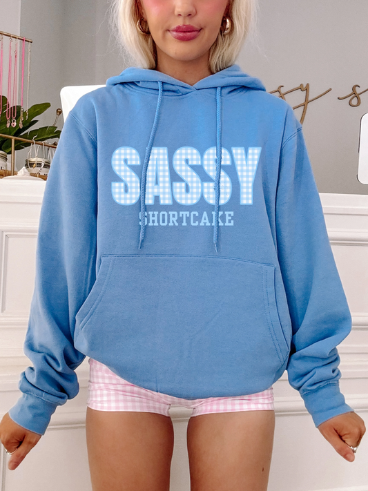 sassy shortcake blue gingham merch hoodie