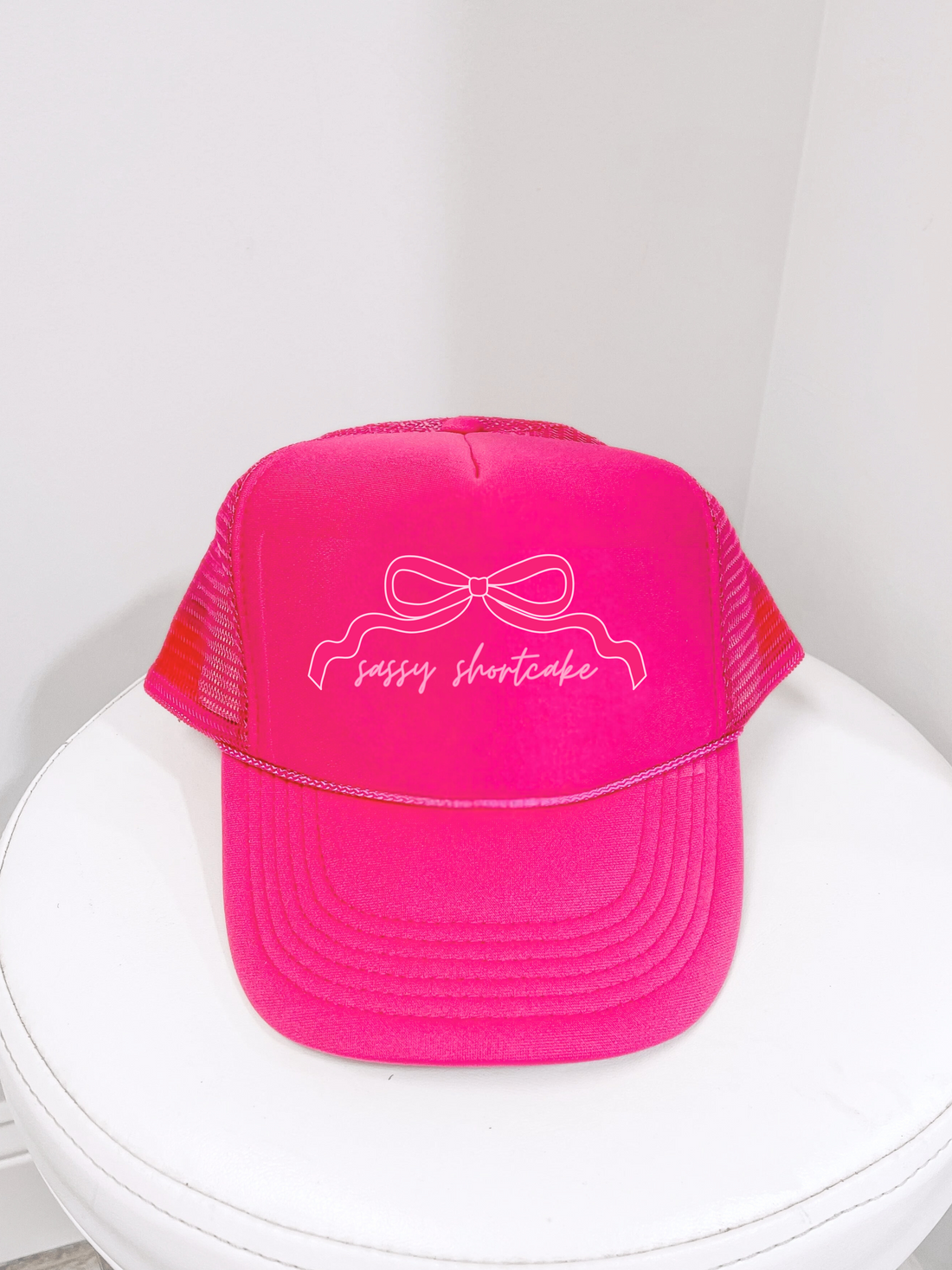 sassy shortcake pink bow trucker hat