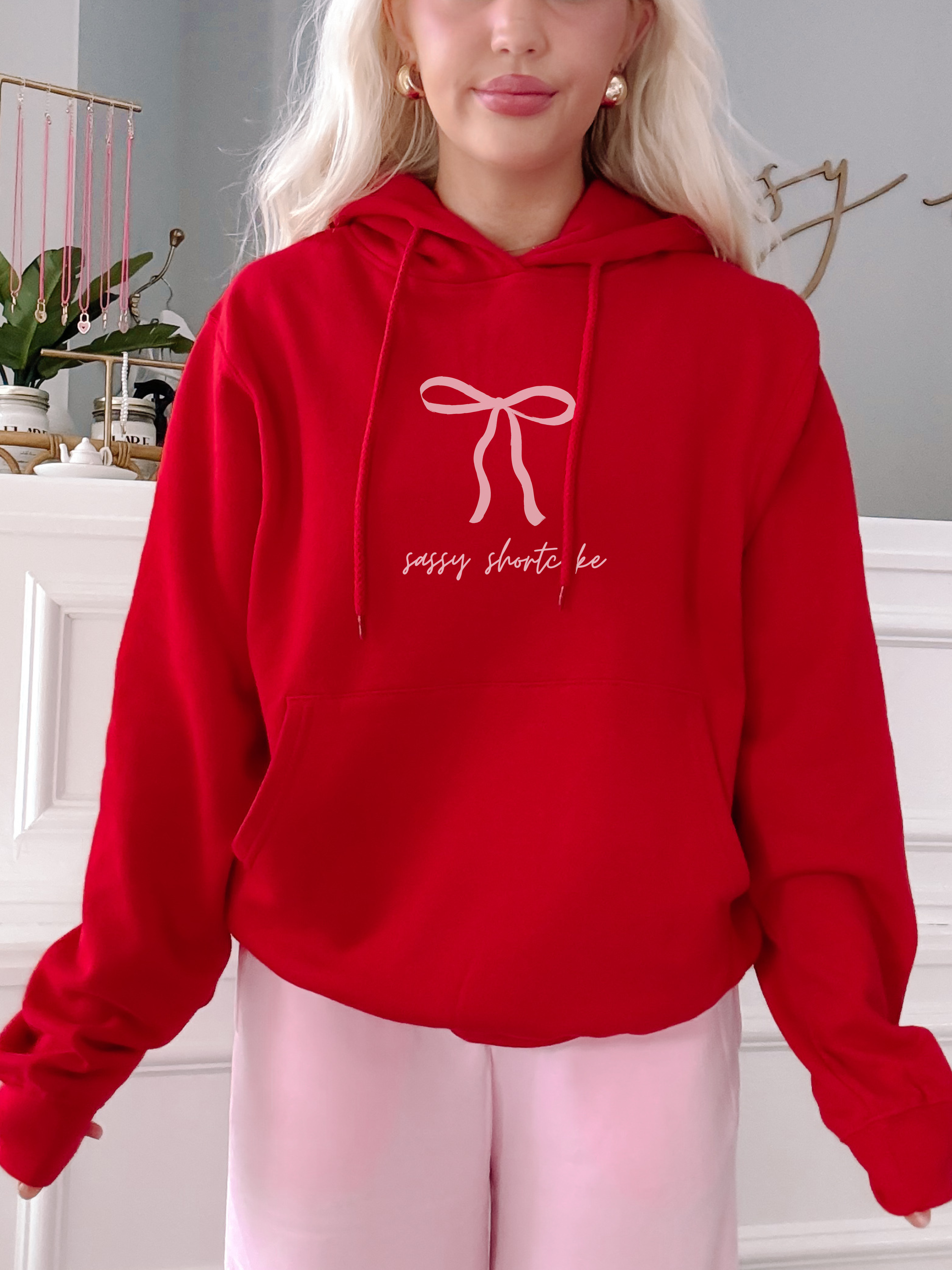 Sassy Bow Red Preppy Bow Hoodie Sassy Shortcake Boutique Medium Center Bow Red