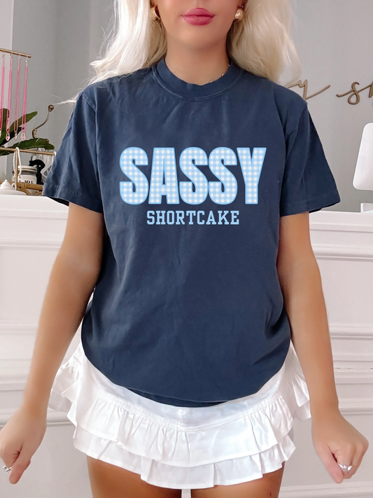 sassy shortcake navy blue gingham tee