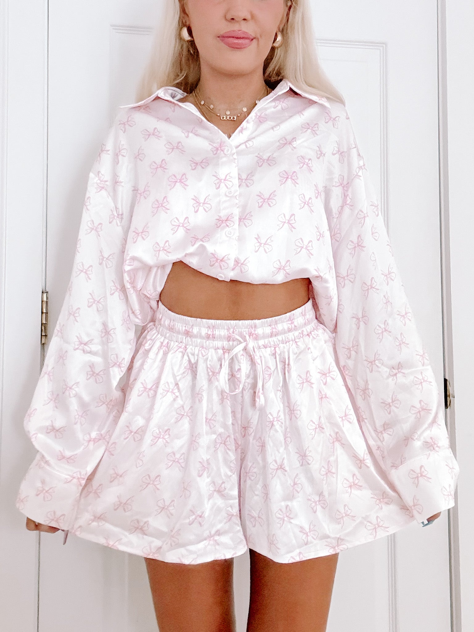 Pink Satin Bow Pajama Set | Sassy Shortcake | sassyshortcake.com