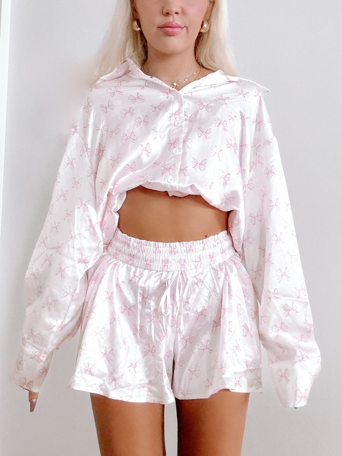 Pink Satin Bow Pajama Set | Sassy Shortcake | sassyshortcake.com