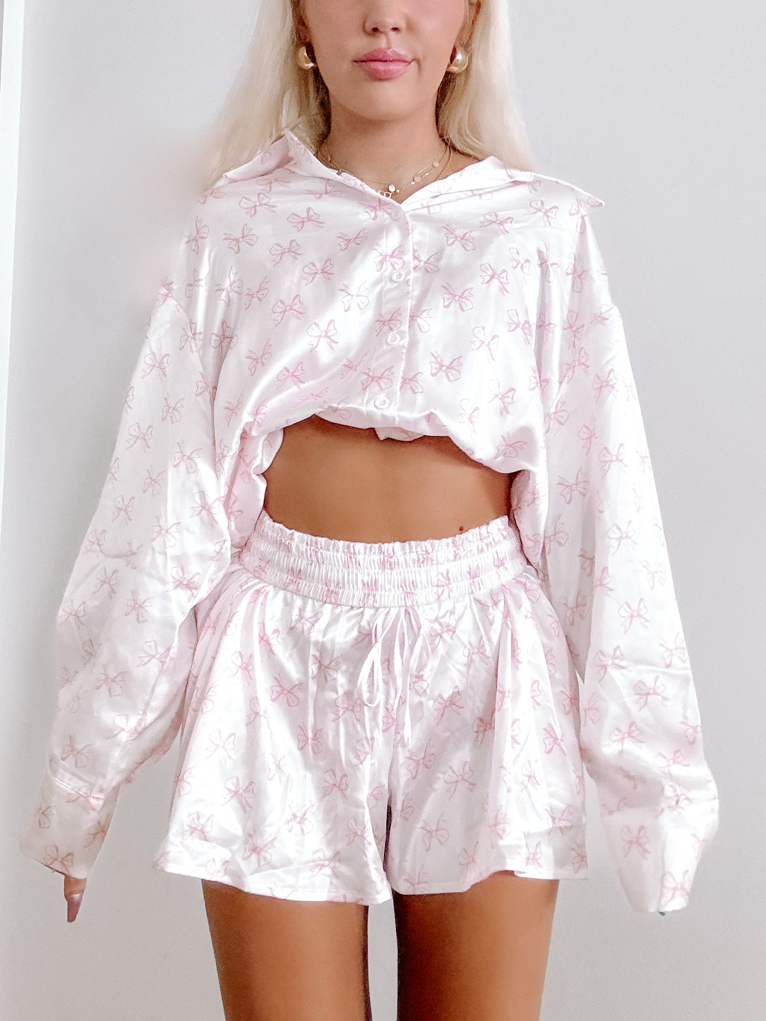 Pink Satin Bow Pajama Set | Sassy Shortcake | sassyshortcake.com