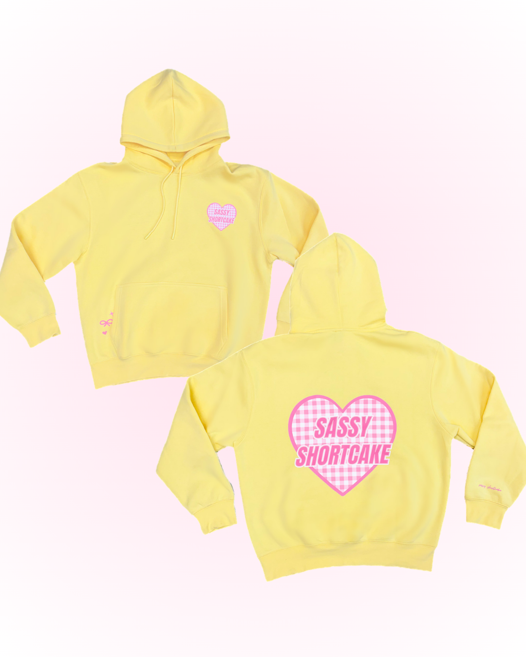 Sassy Sun Love Hoodie from Sassy Shortcake - Yellow hoodie with 'Sassy Shortcake' text on a white background