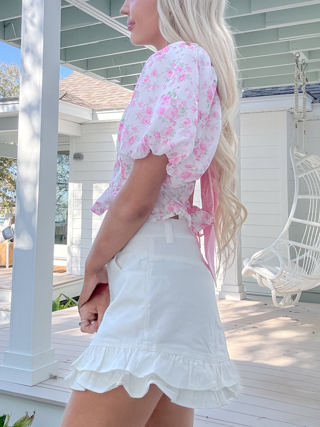 Sweet as Sunday Top bow tie back pink floral blouse by Sassy Shortcake - side view