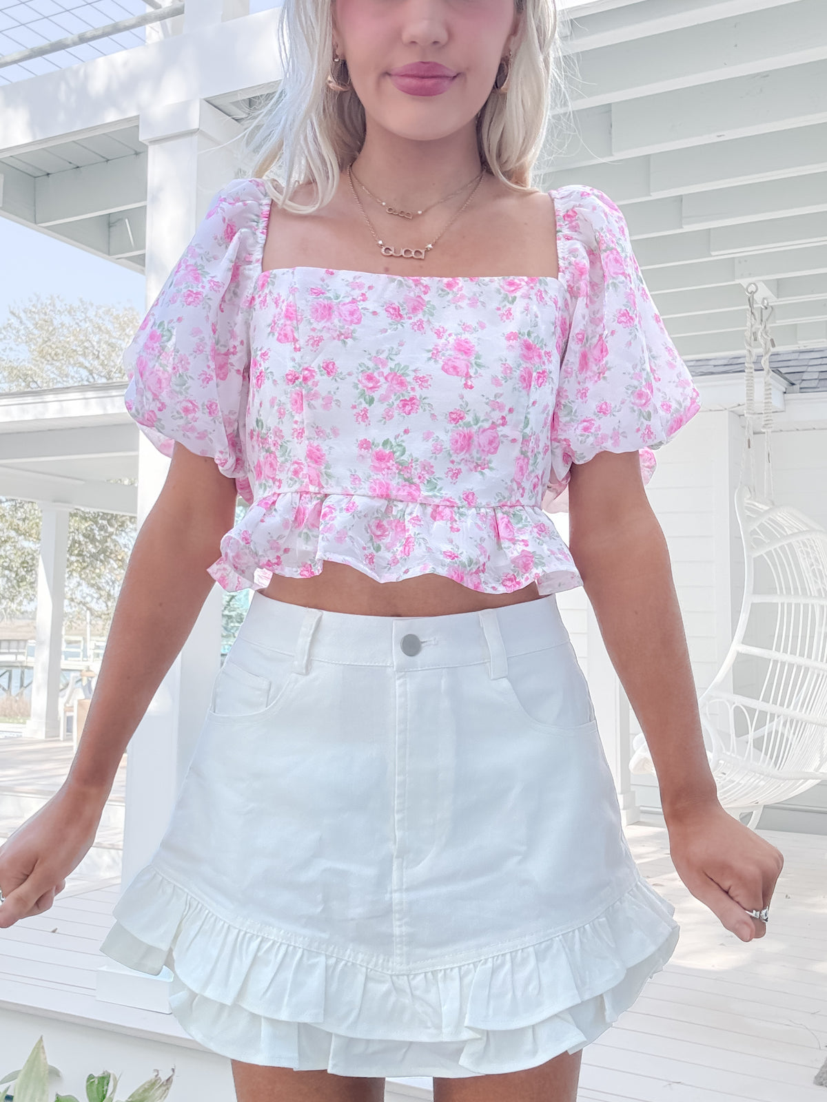 Sweet as Sunday Top pink floral puff sleeve top by Sassy Shortcake