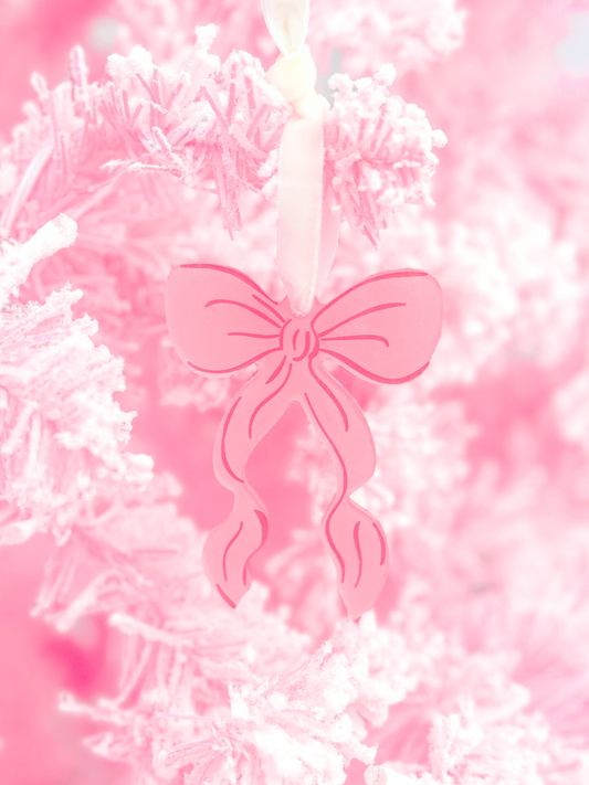 Pink Bow Ornament on pink Christmas tree branch | Sassy Shortcake