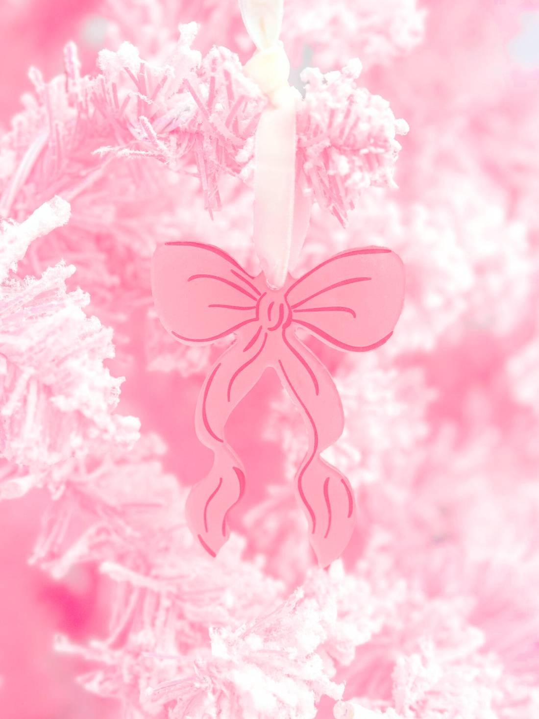 Pink Bow Ornament on pink Christmas tree branch | Sassy Shortcake