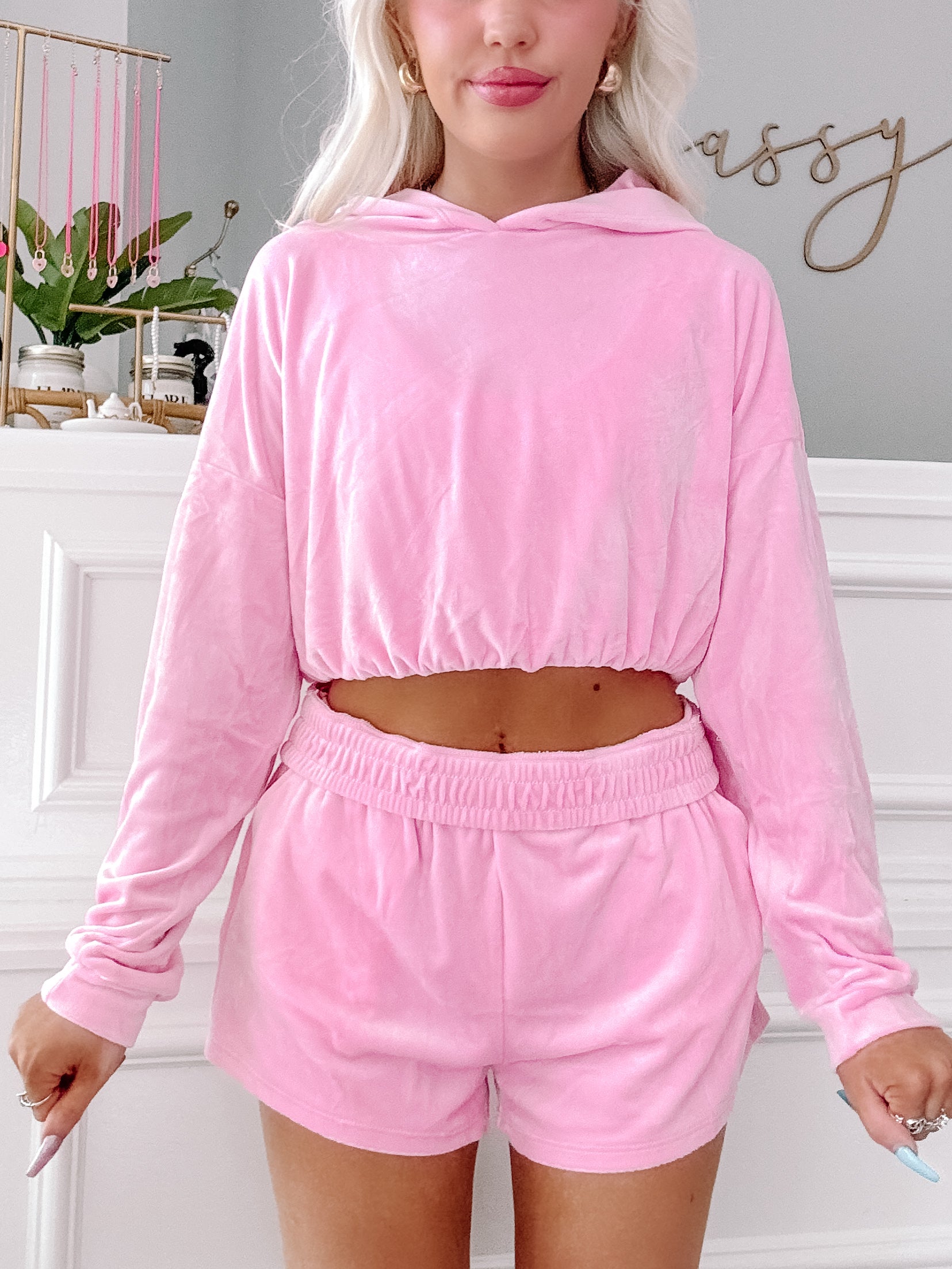 Vivian Velour Pink Set | Sassy Shortcake | sassyshortcake.com