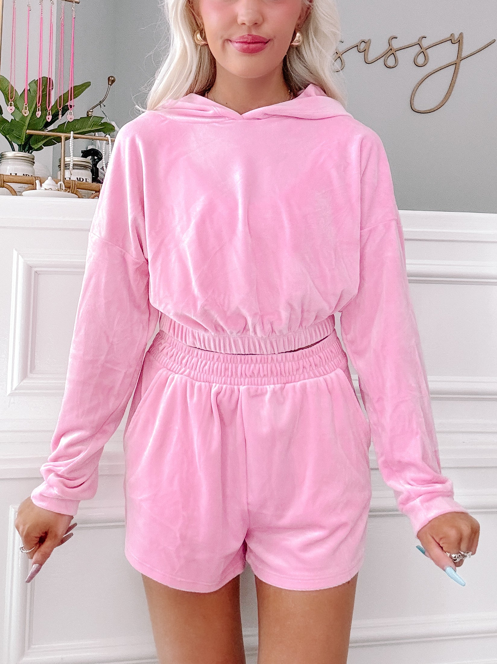 Vivian Velour Pink Set | Sassy Shortcake | sassyshortcake.com