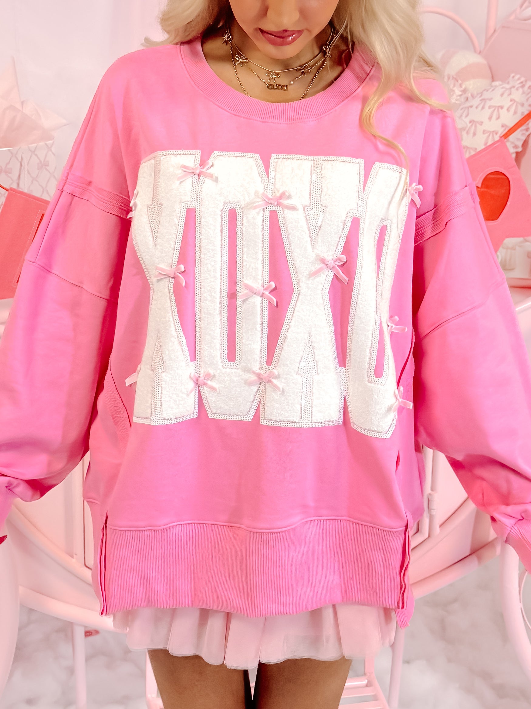 XOXO Bow Crewneck | Sassy Shortcake | sassyshortcake.com