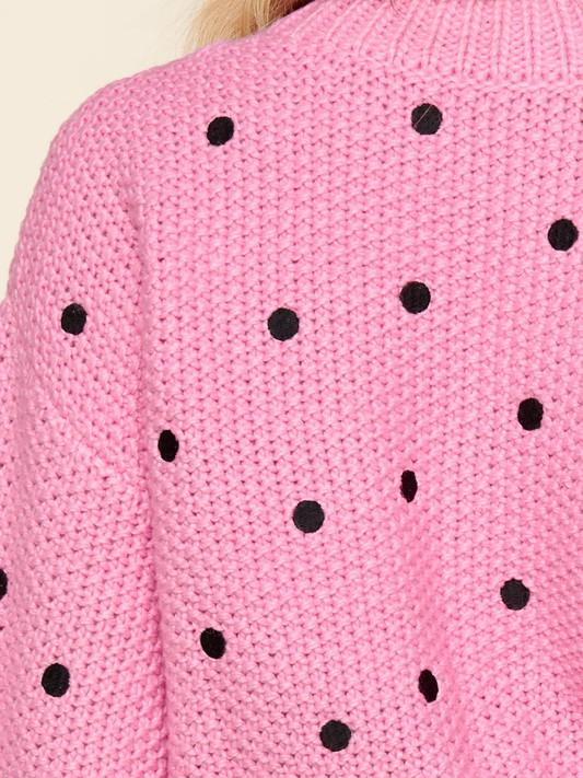 Tilly Dot Pink Polka Dot Sweater | https://sassyshortcake.com/products/tilly-dot-sweater