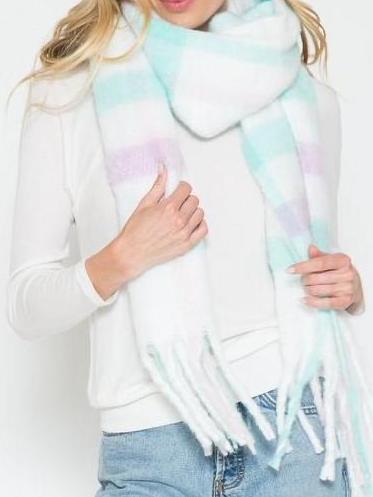 Caldwell pastel plaid fringed scarf

