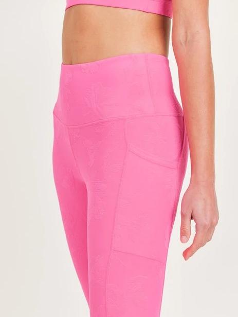Hot pink Pretty Petals leggings with side pockets.
