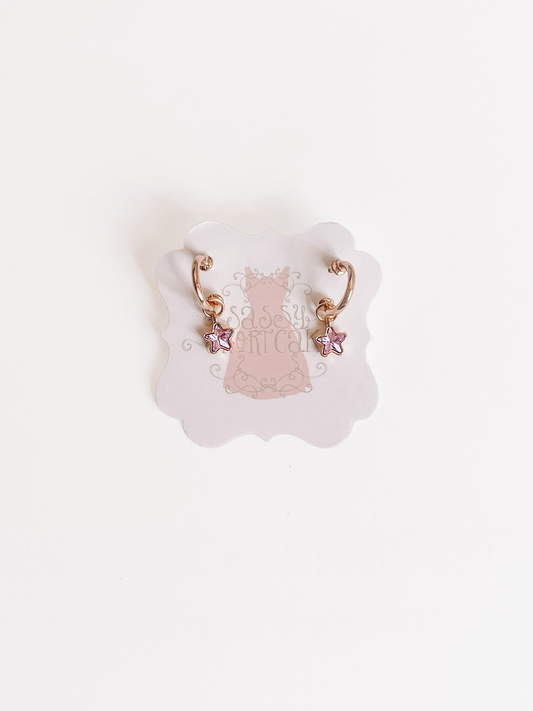 Rose gold Star Crystal earrings with pink crystal stars.
