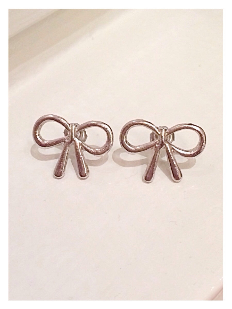 Silver bow stud earrings
