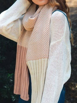Two-toned knit Be Still My Heart scarf in blush pink and cream; perfect fall accessory.
