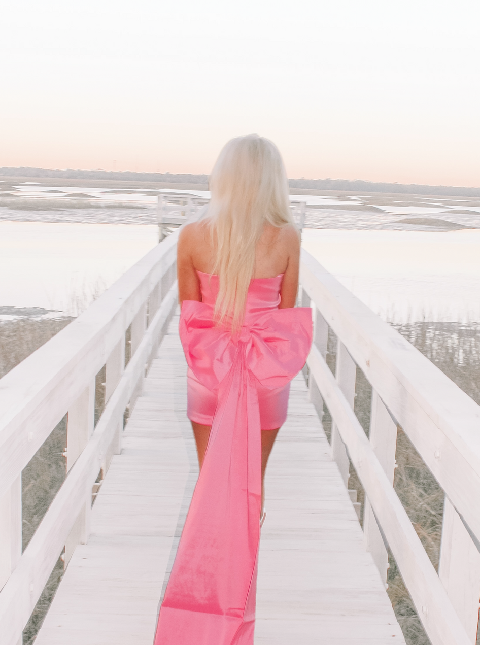 Showtime Dress in bubblegum pink with oversized bow
