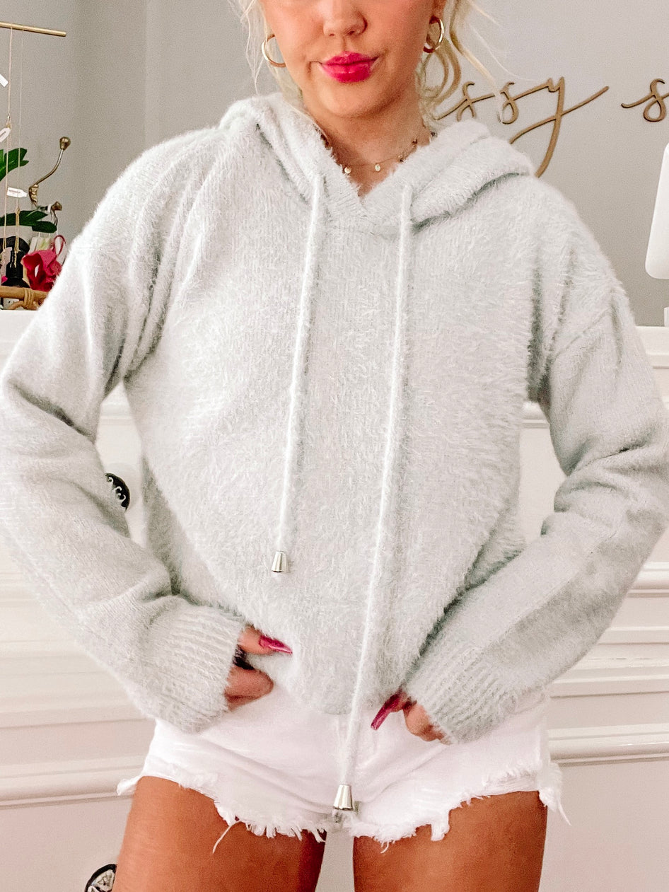 Light gray fuzzy Seasalt pullover hoodie with drawstring
