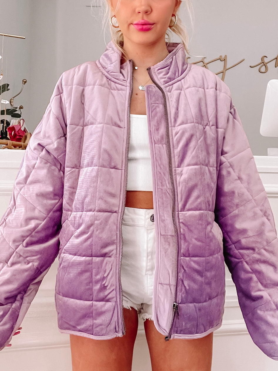 Lavender quilted velvet jacket, soft & cozy
