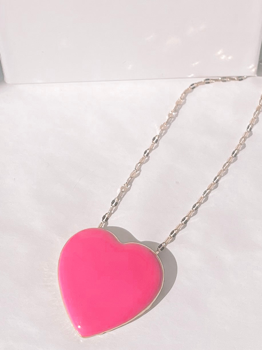 Peppy Pink Heart necklace with gold chain
