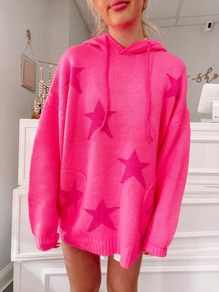 Hot pink star sweater, oversized fit, knit fabric - Total Domination Sweater from Sassy Shortcake
