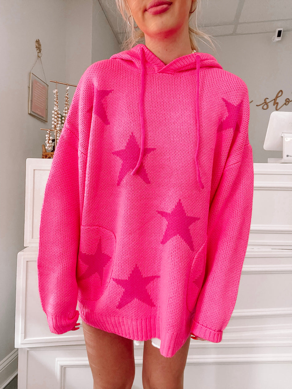 Hot pink star sweater, oversized fit, knit fabric - Total Domination Sweater from Sassy Shortcake
