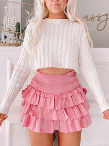 Pink Runway Ruffles skirt with smocked waist

