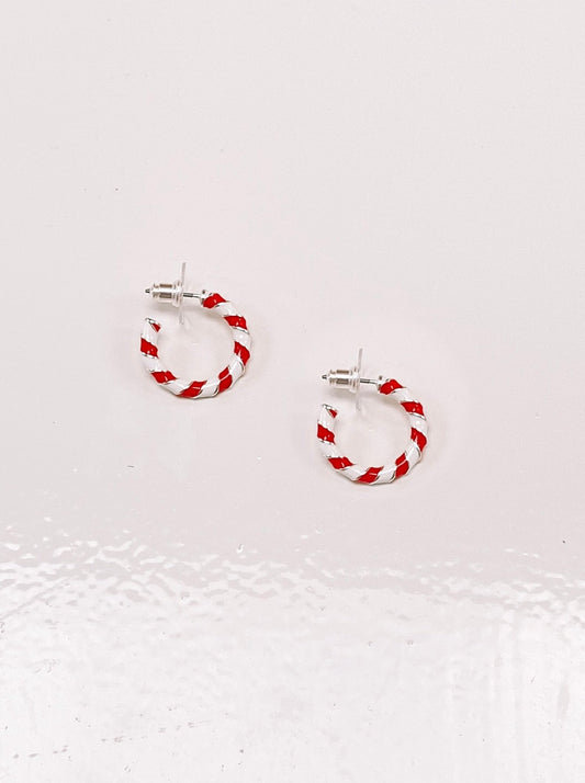 Candy Cane Hoop earrings: Red & white striped design.
