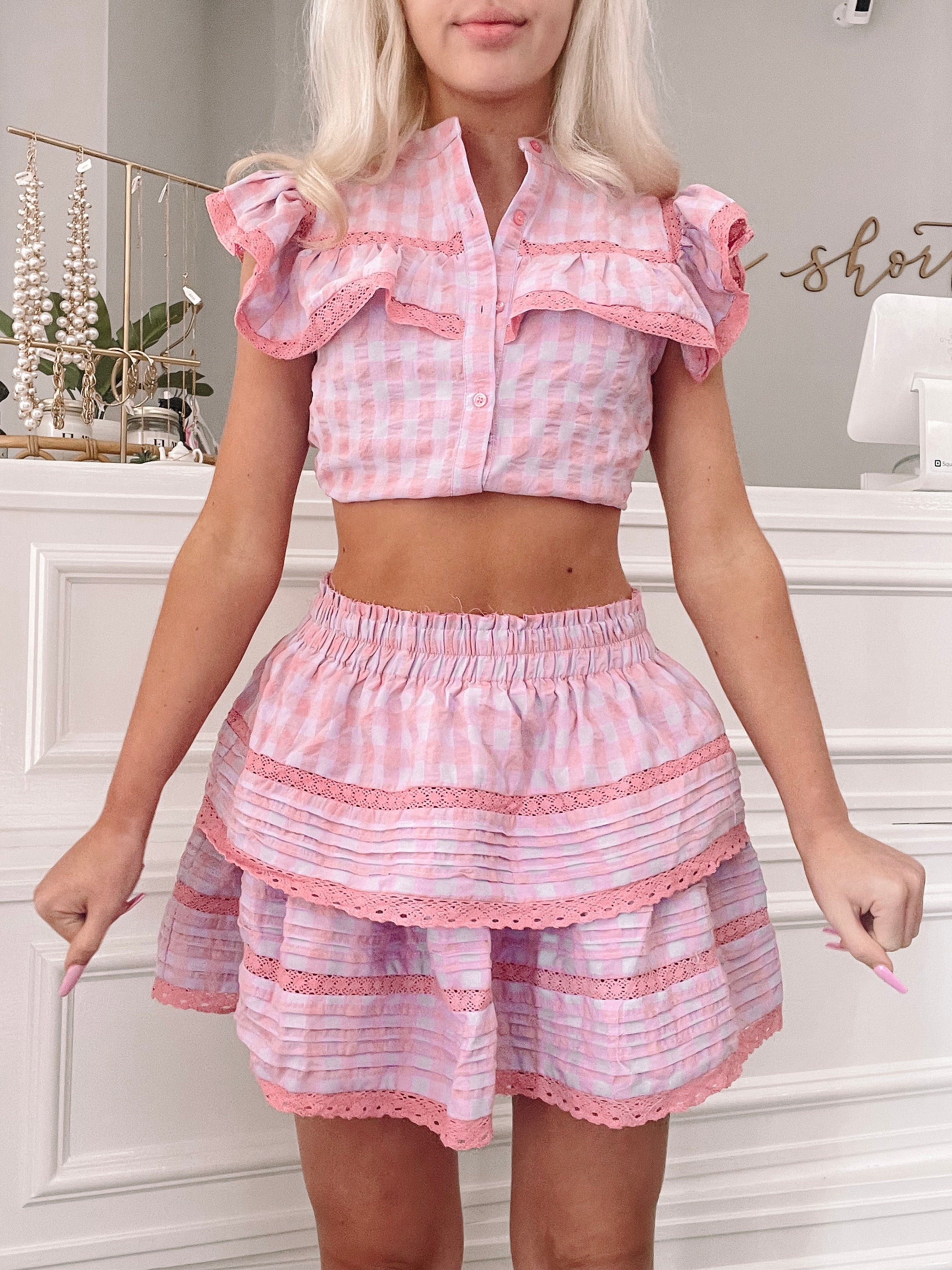 Dream Chaser Pink Gingham Ruffle Skirt | Sassy Shortcake | sassyshortcake.com
