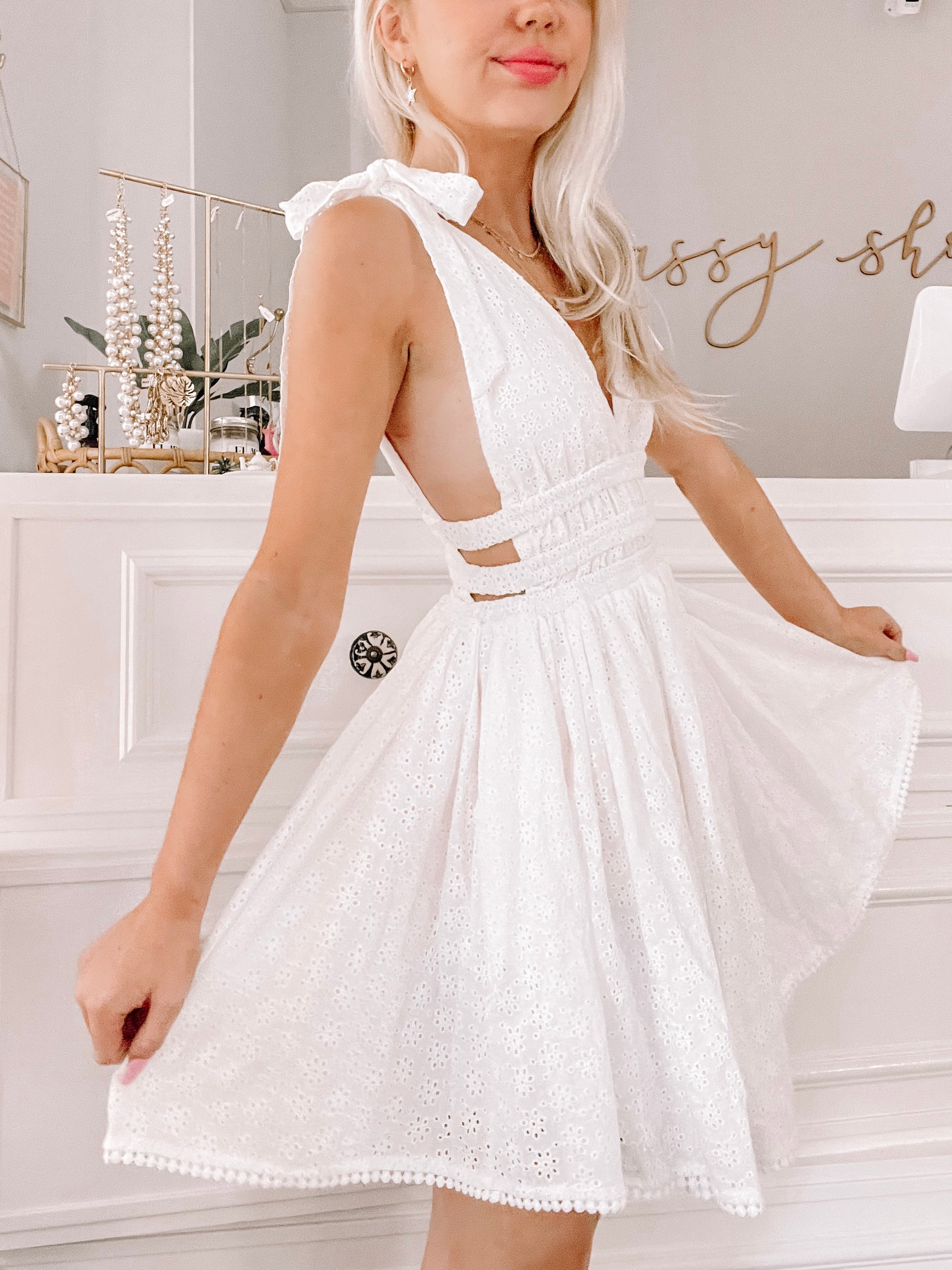 White Summer Stitches Eyelet Dress | Sassy Shortcake | sassyshortcake.com