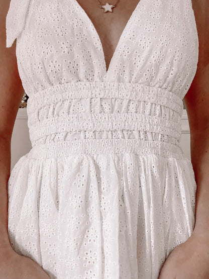 White Summer Stitches Eyelet Dress | Sassy Shortcake | sassyshortcake.com