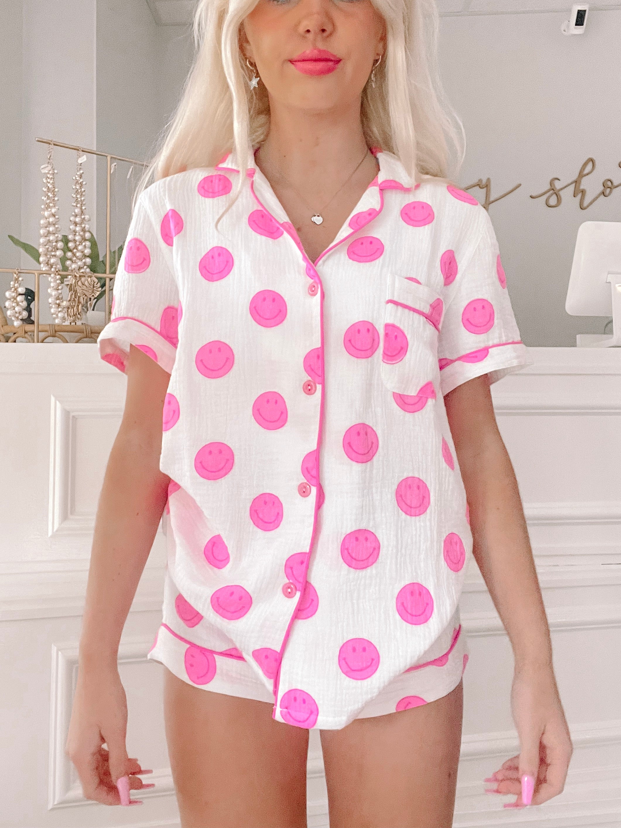 Smiley Dreams Pink Preppy Pajama Set | Sassy Shortcake | sassyshortcake.com