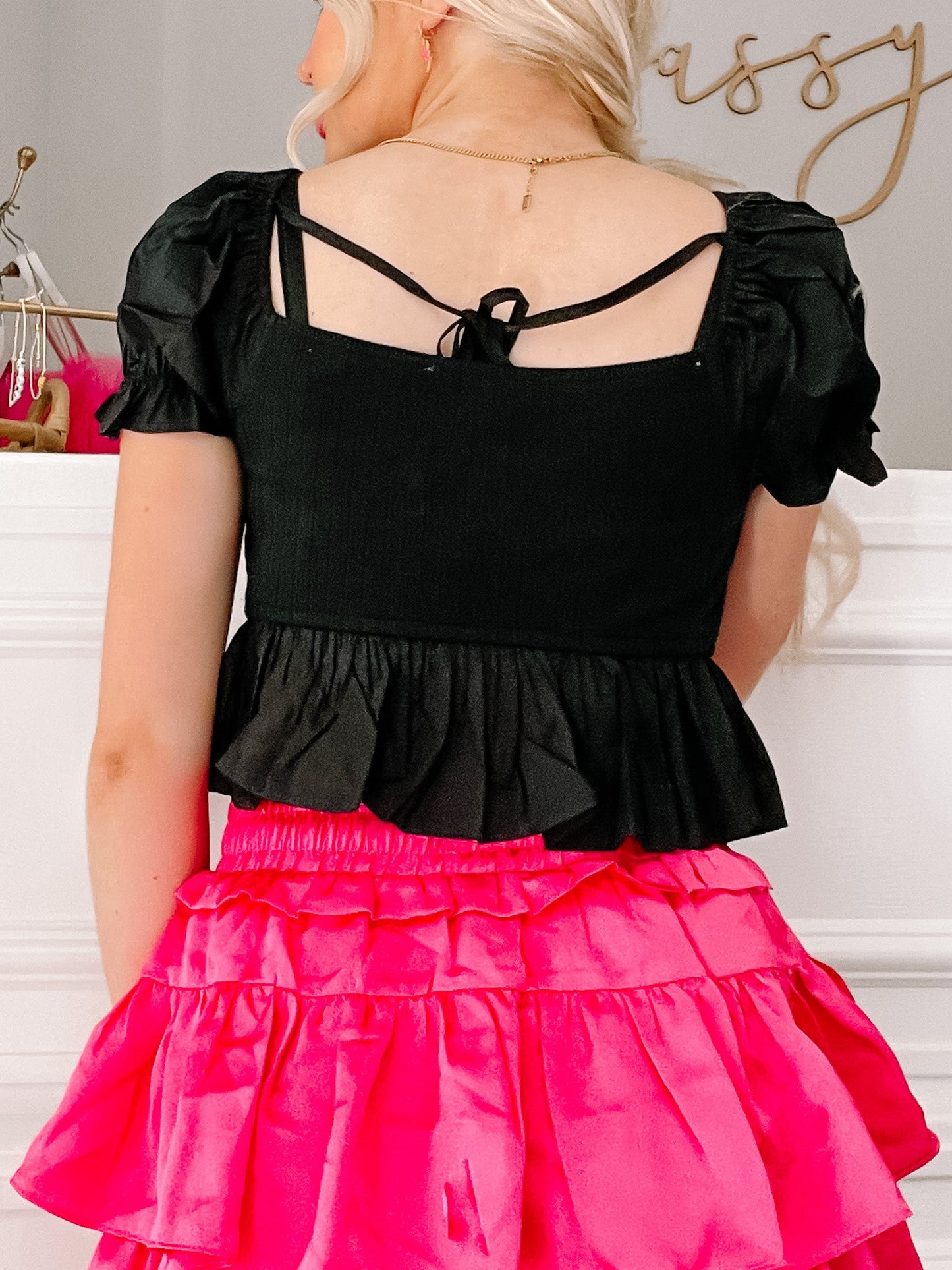 Power Puff Black Puff Sleeve Top | Sassy Shortcake | sassyshortcake.com